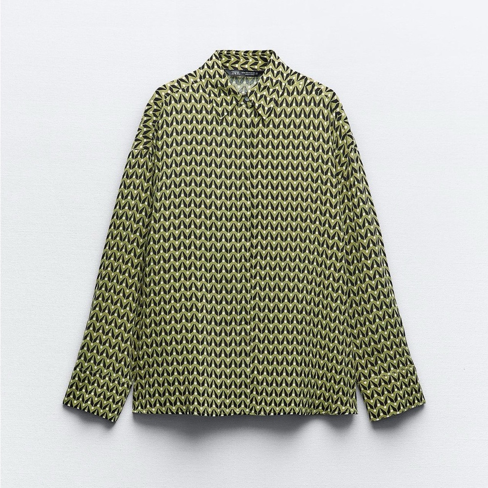 ZARA Green and Black Patterned Shirt